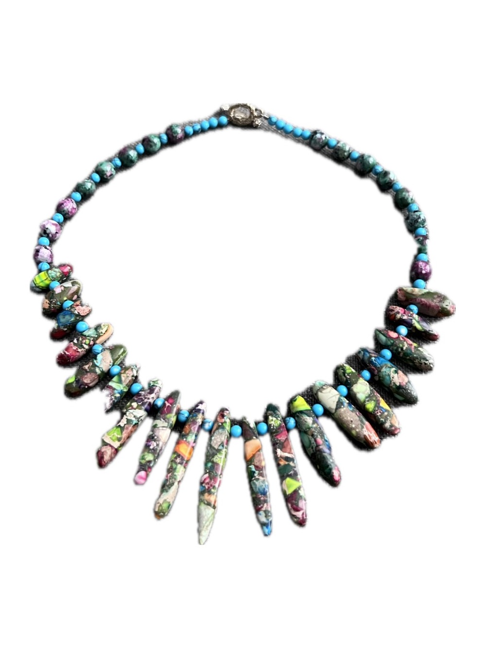 Multicolor Spike Pendant Necklace with Turquoise Accents - Women Jewelry